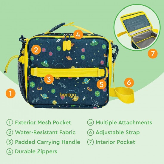 Bentgo Kids Lunch Bag - Durable, Double Insulated, Water-Resistant Fabric, Interior & Exterior Zippered Pockets, Water Bottle Holder - Ideal for Children 3+