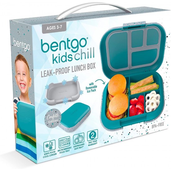 Bentgo Kids Chill Lunch Box - Confetti Designed Leak-Proof Bento Box & Removable Ice Pack - 4 Compartments, Microwave & Dishwasher Safe