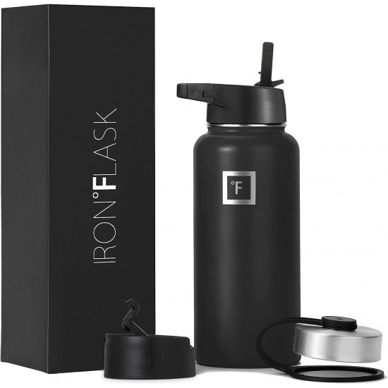 Sports Water Bottle Straw Lid Leak Proof Stainless Steel Gym & Sport Bottles for Men, Women & Kids - Double Walled, Insulated Thermos, Metal Canteen