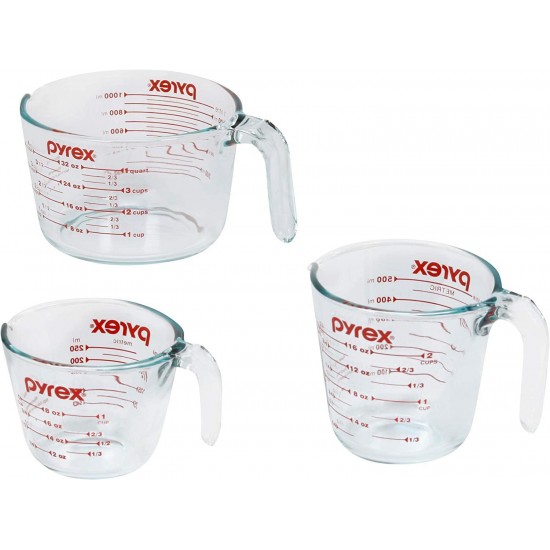Pyrex Glass Measuring Cup Set, Dishwasher, Freezer, Microwave, and Preheated Oven Safe, Essential Kitchen Tools