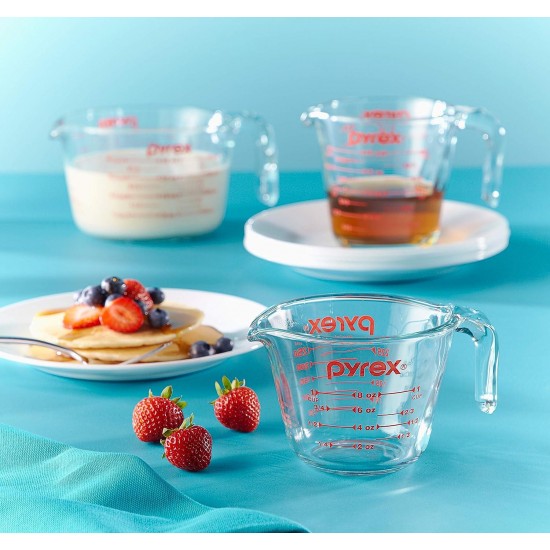 Pyrex Glass Measuring Cup Set, Dishwasher, Freezer, Microwave, and Preheated Oven Safe, Essential Kitchen Tools